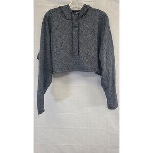 Adidas Cropped Hoodie Womens XL Gray Pullover Cotton Athletic Gym Sweatshirt EUC